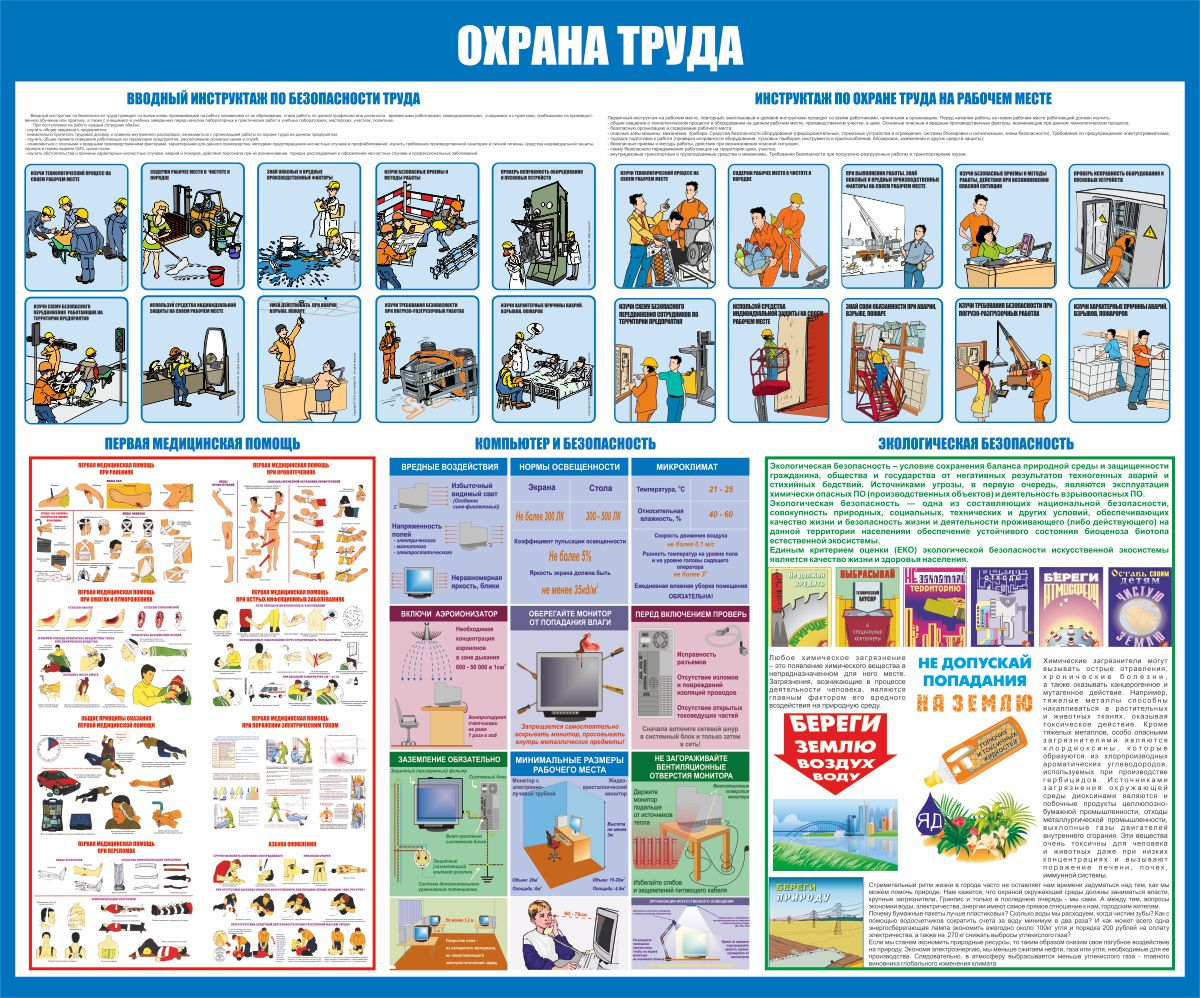 С68 Стенд охрана труда и экология (1200х1000 мм, пластик ПВХ 3 мм,золотой  алюминиевый багет) цена 5120.00 руб. в Калуге купить - магазин 